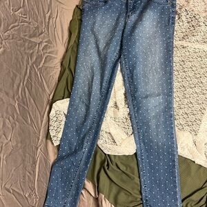 Forever 21 Blue Skinny Jeans with Polka Dot Embellishment
